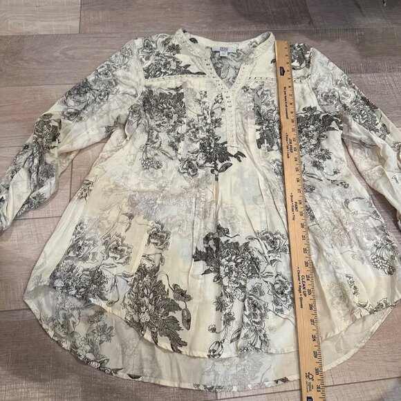 VINTAGE AMERICAN WOMENS XL CREAM TUNIC SHIRT BLOUSE - Picture 4 of 9